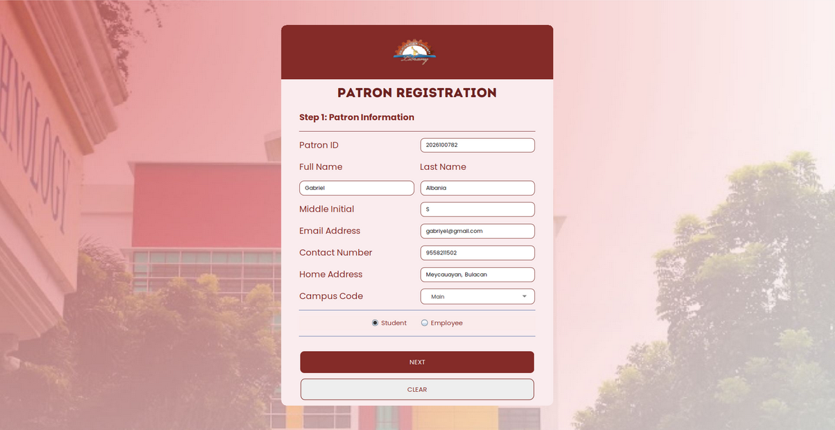 BulSU Multi-Level E-Library System — Registration screenshot
