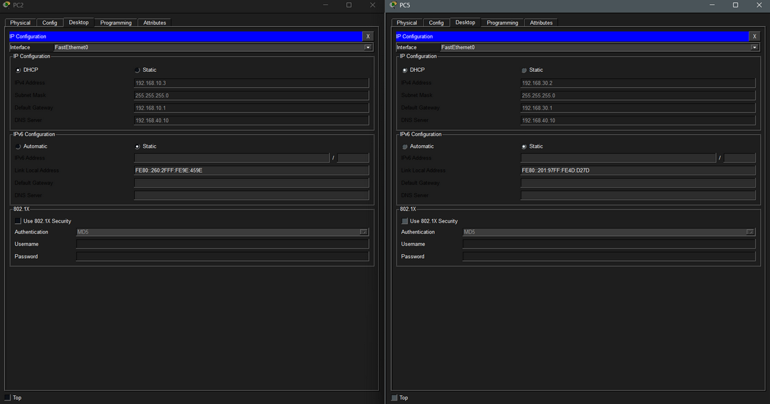 Design and Implementation of a Small Enterprise Network — DHCP screenshot