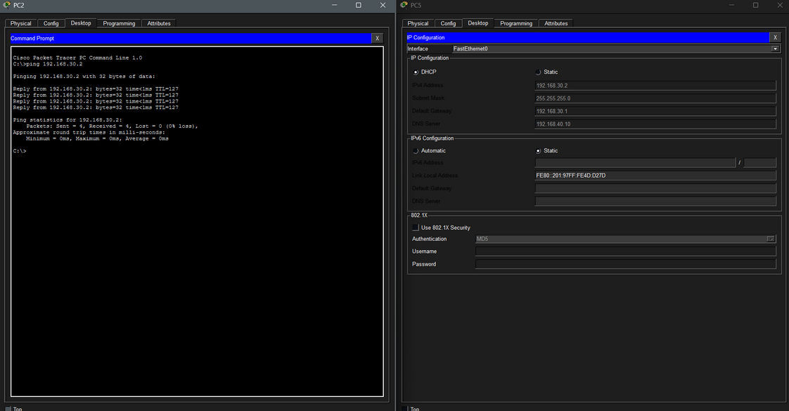 Design and Implementation of a Small Enterprise Network — InterVLAN screenshot