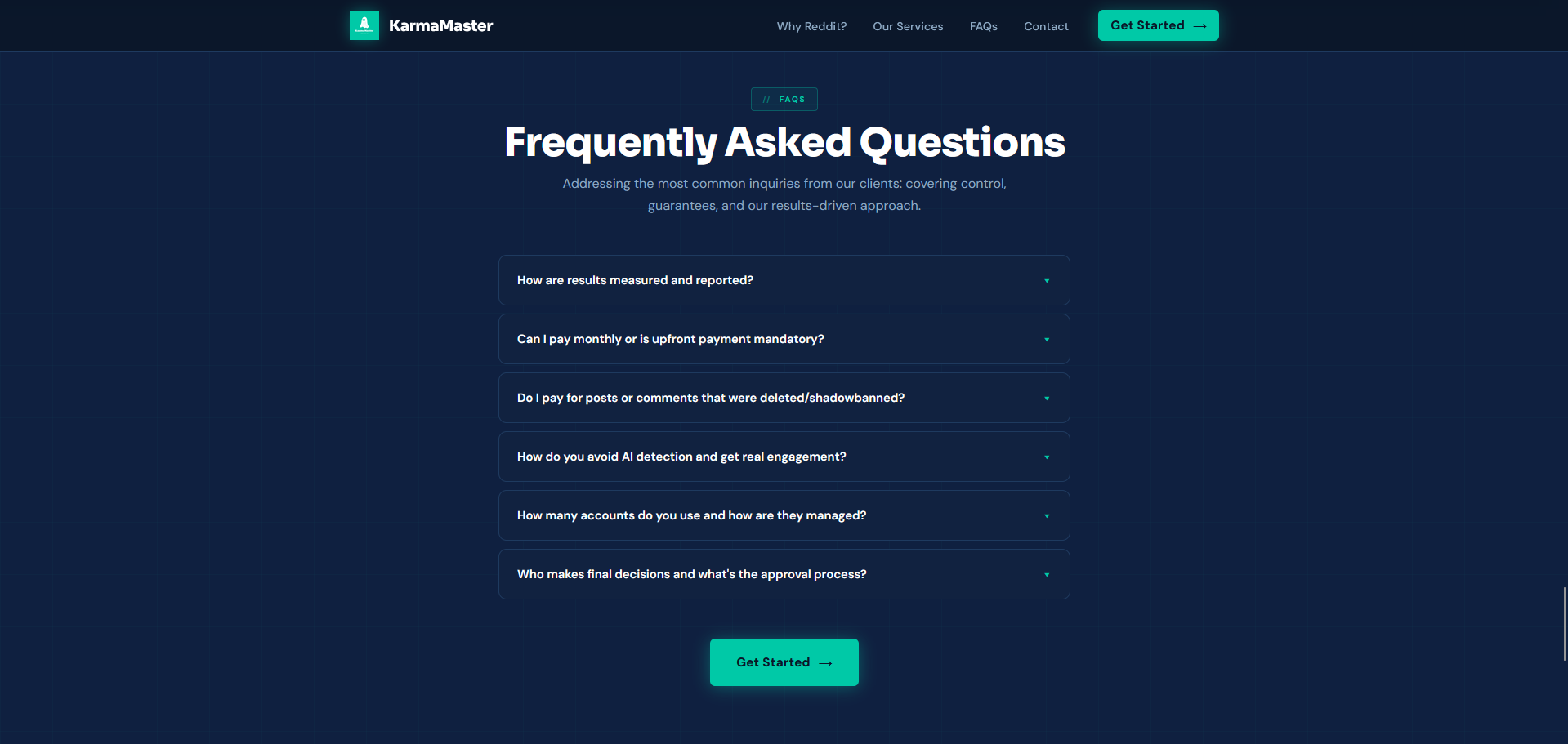 KarmaMaster – Reddit Marketing Agency Website — Frequently Asked Questions