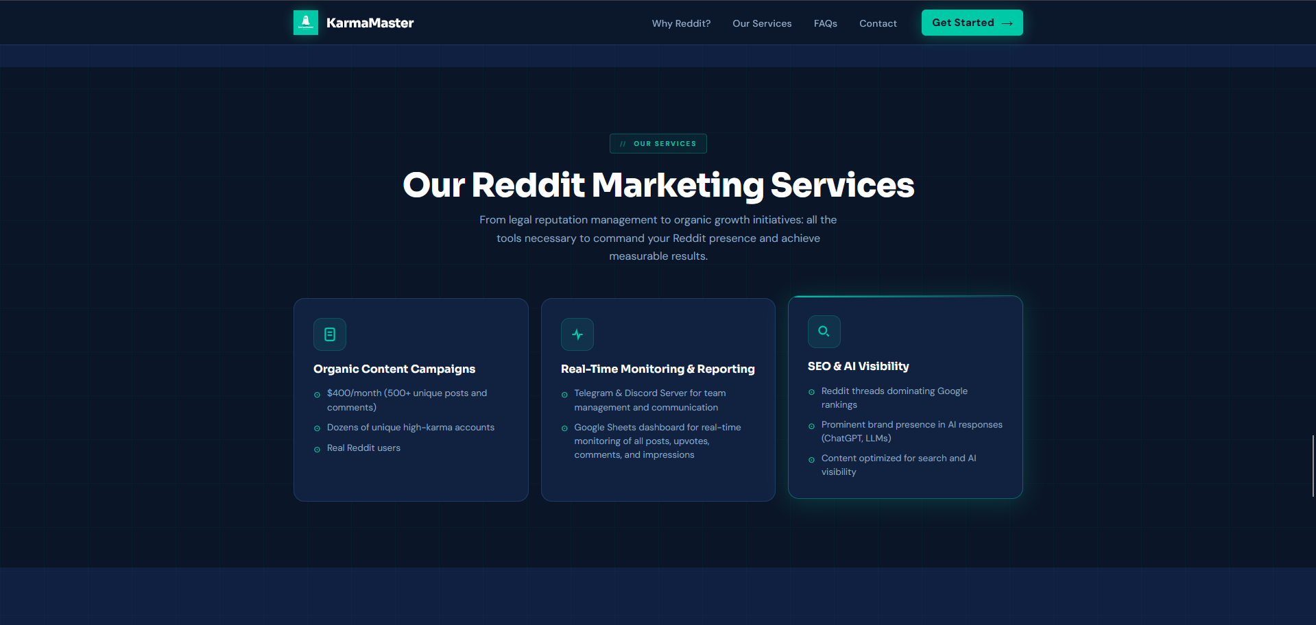 KarmaMaster – Reddit Marketing Agency Website — Our Services