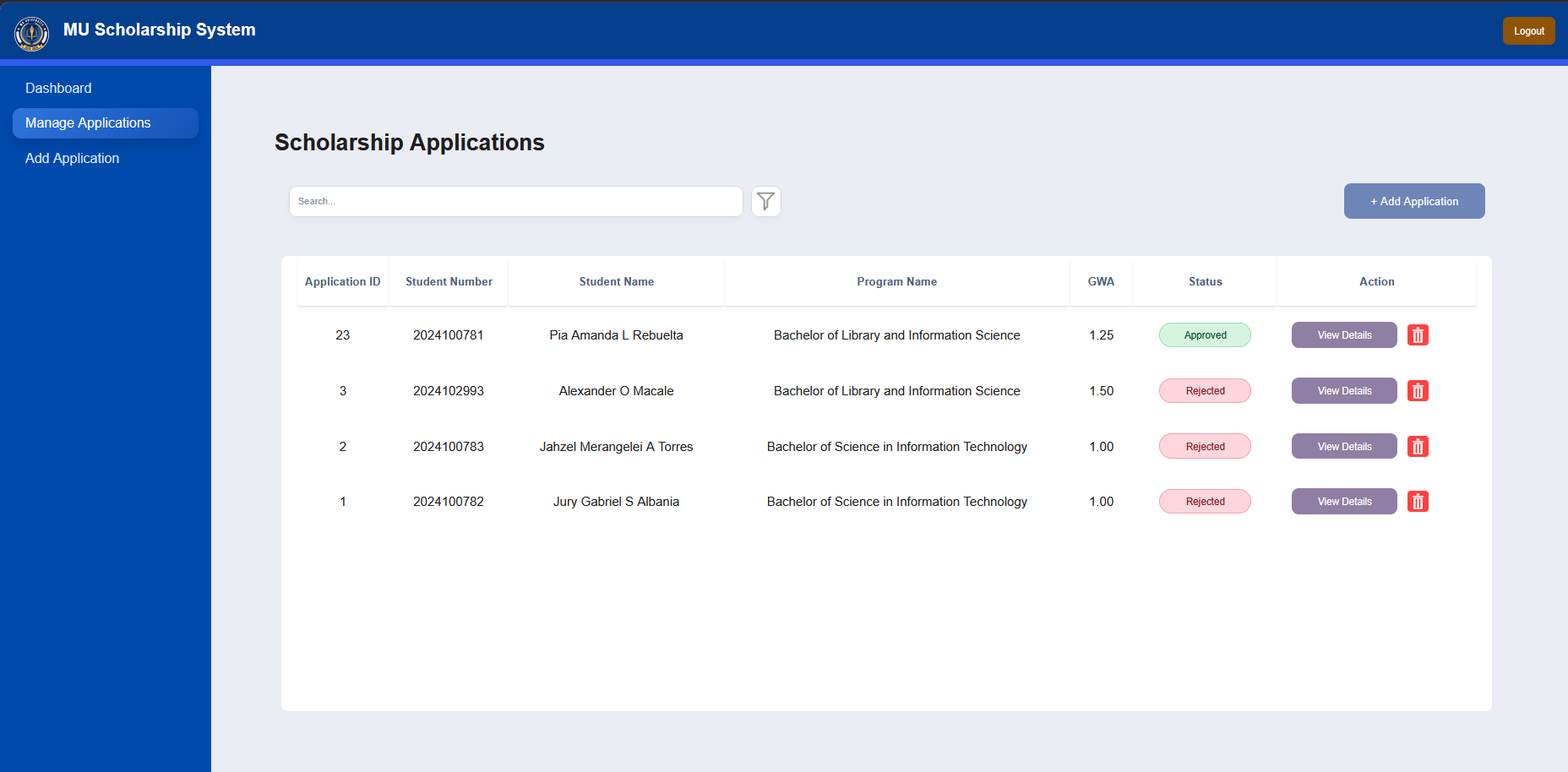 Scholarship Management System — project screenshot