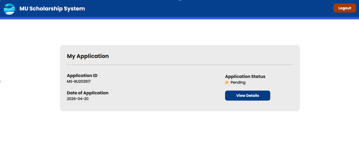 Scholarship Management System — Student View screenshot