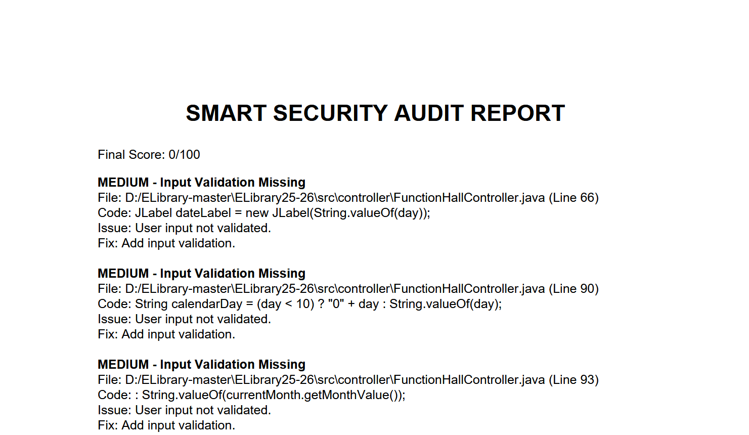 Security Vulnerability Assessment and Reporting — Report screenshot